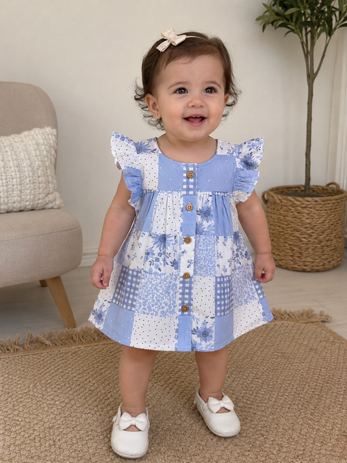 Blue Patchwork Floral Dress – George