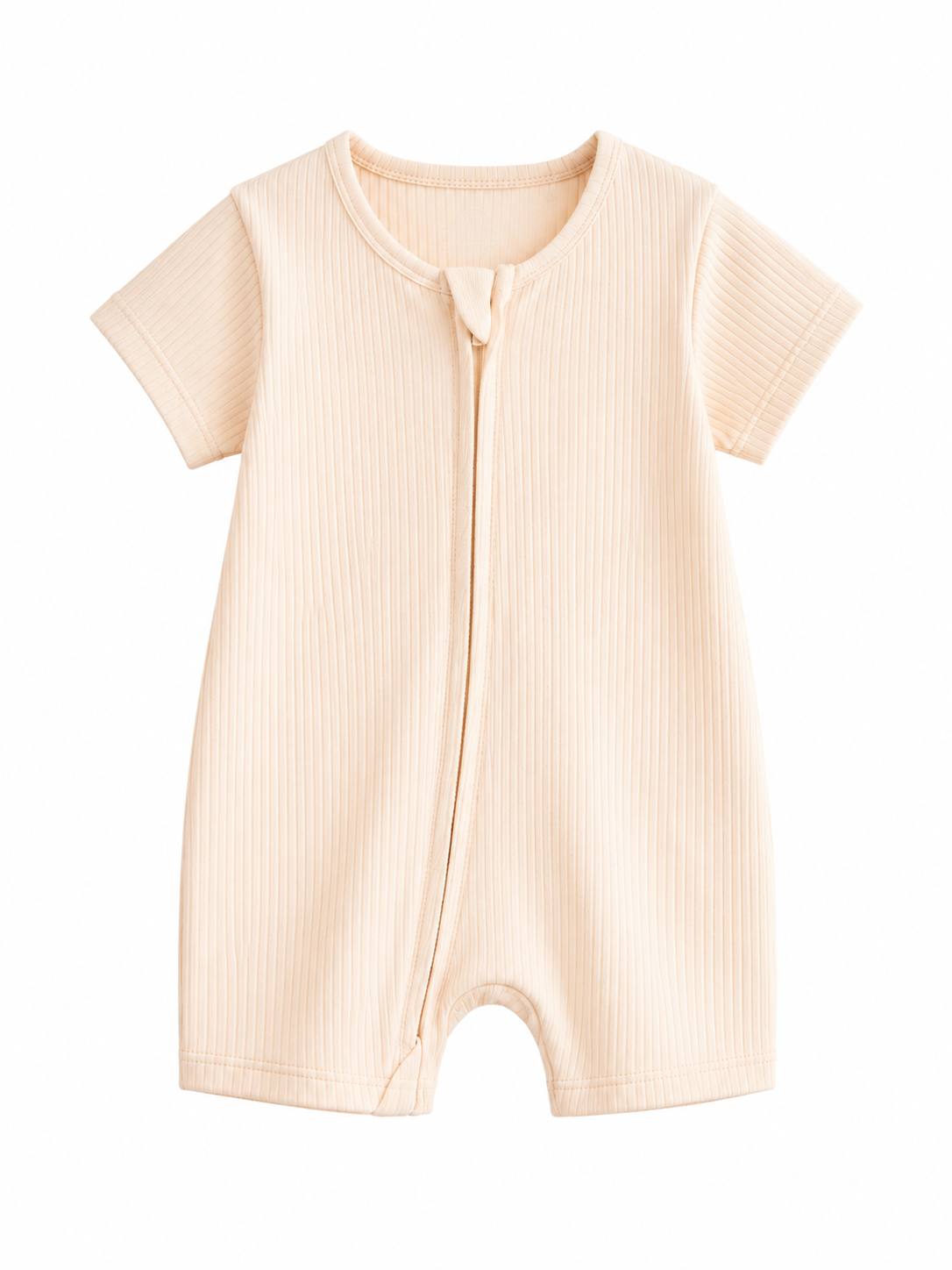 Ribbed Baby Zip Romper – Pink / Cream