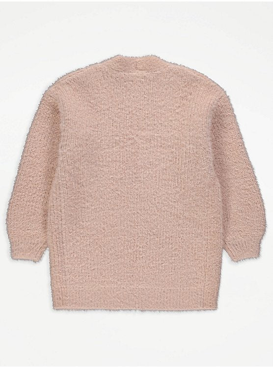 Pink Knitted Longline Cardigan