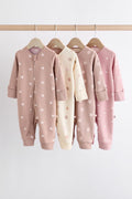 Brown & Pink 4-Pack Two-Way Zip Cotton Baby Sleepsuits