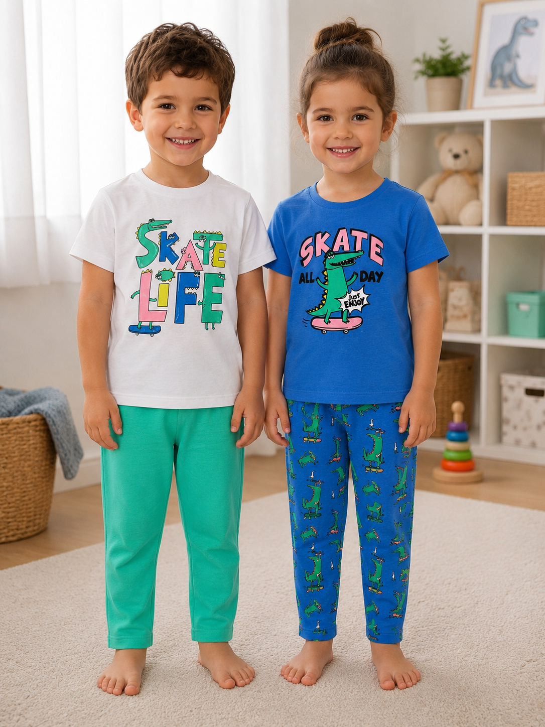Primark Boys Cotton Pyjama Sets (Sold Separately) – Skate Dinosaur & Skate Life