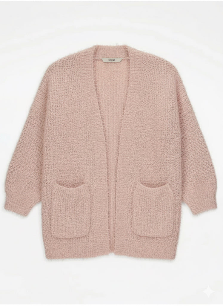 Pink Knitted Longline Cardigan