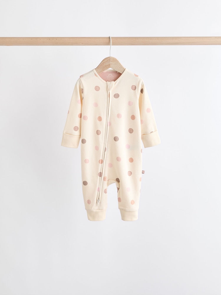 Brown & Pink 4-Pack Two-Way Zip Cotton Baby Sleepsuits
