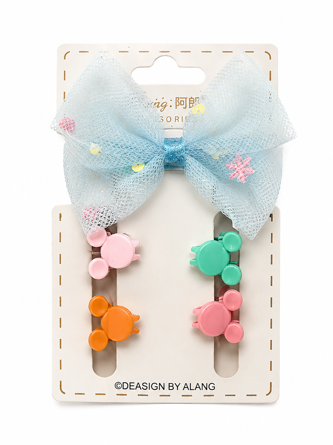 Girls Hair Accessories Set – Tulle Bow & Mini Bear Hair Clips (5 Piece Set)