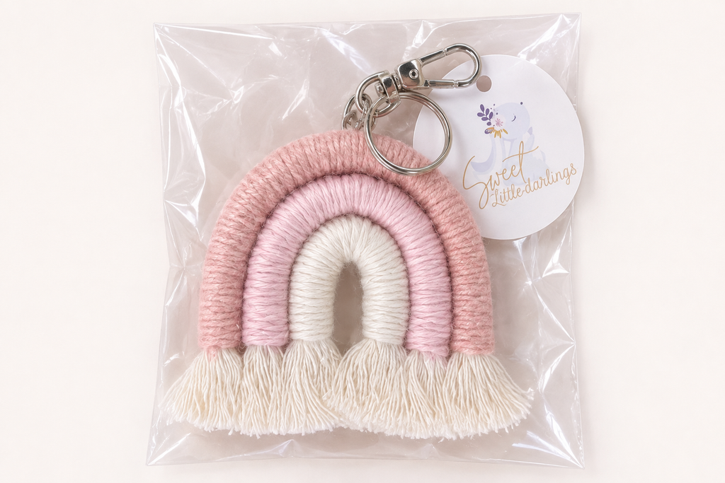 Rainbow Macramé Keychain – Blush Pink
