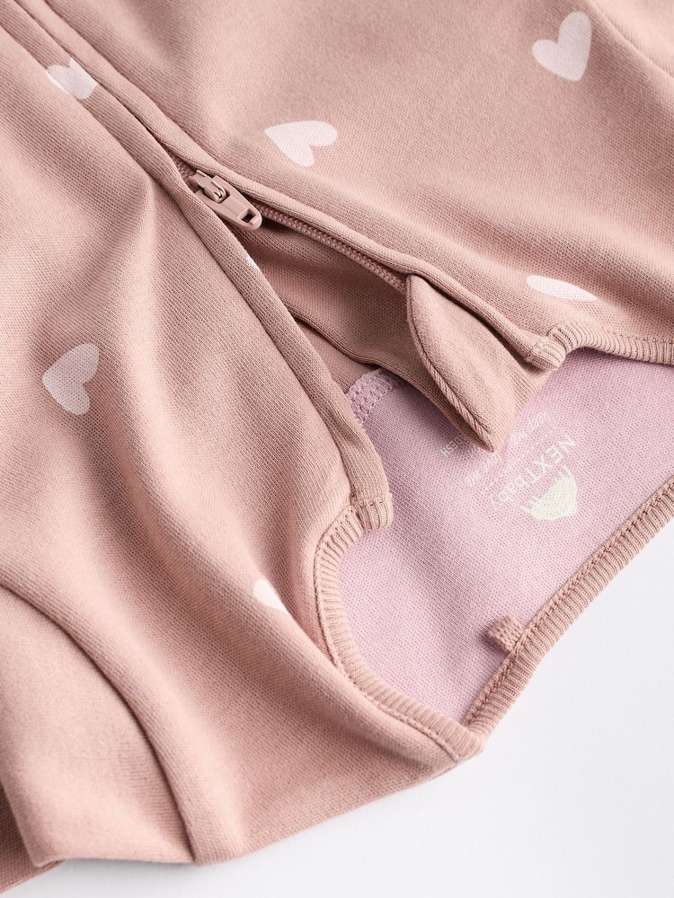 Brown & Pink 4-Pack Two-Way Zip Cotton Baby Sleepsuits