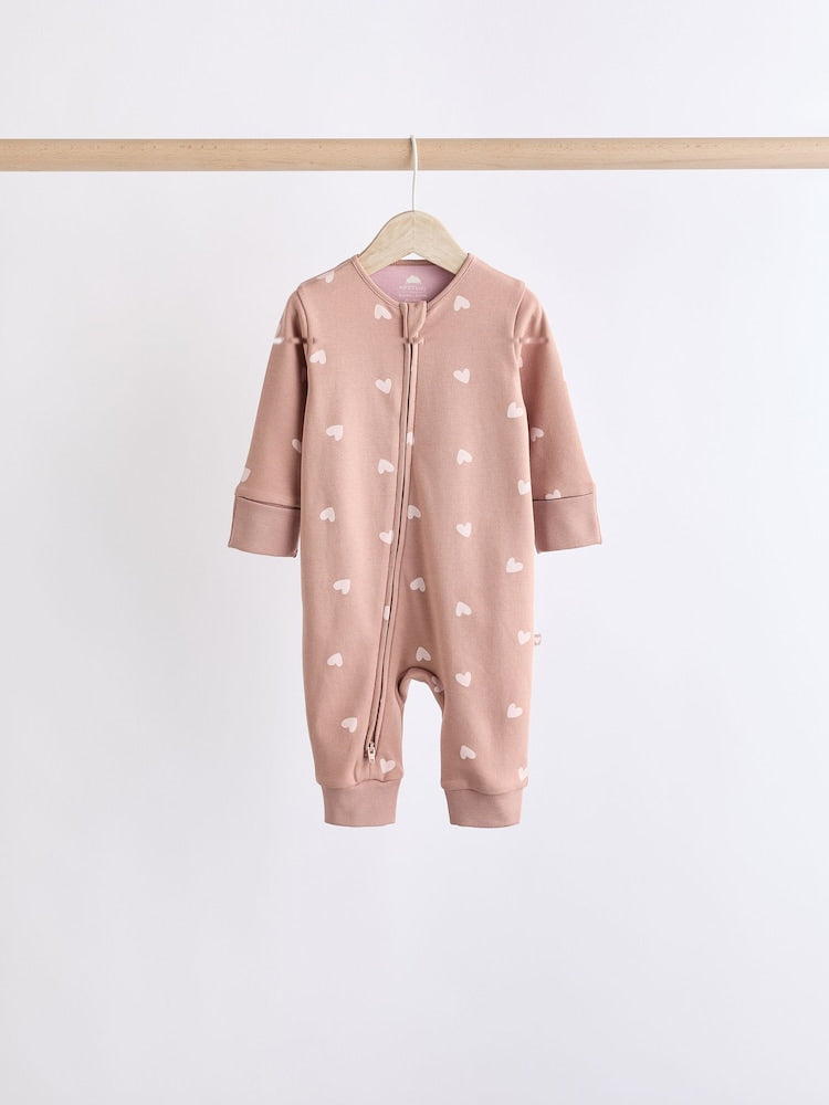 Brown & Pink 4-Pack Two-Way Zip Cotton Baby Sleepsuits
