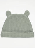 Green Ribbed Little Bear Baby Hat