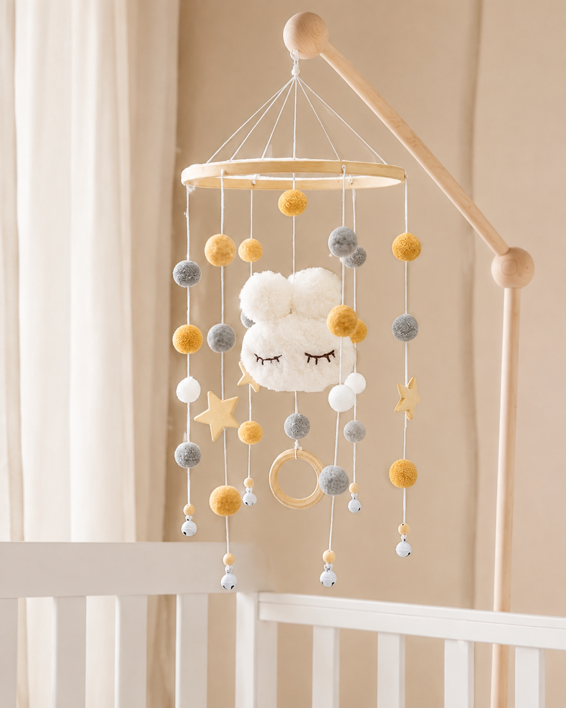 Baby Cloud & Stars Cot Mobile – Neutral