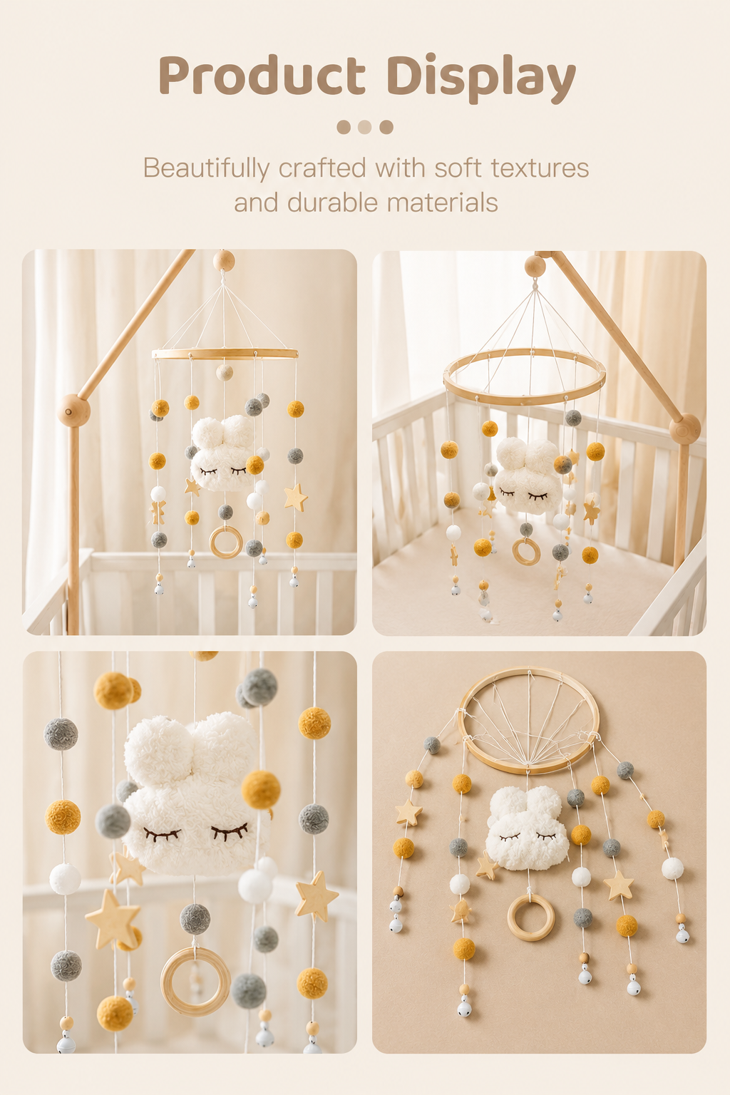 Baby Cloud & Stars Cot Mobile – Neutral