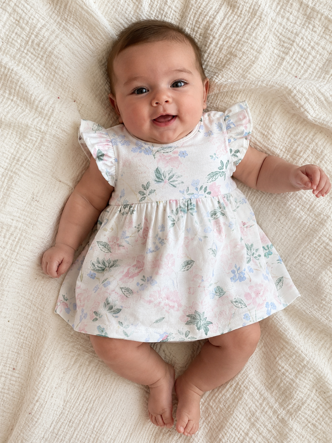 Baby Girl Floral Dress Bodysuit with Matching Bib
