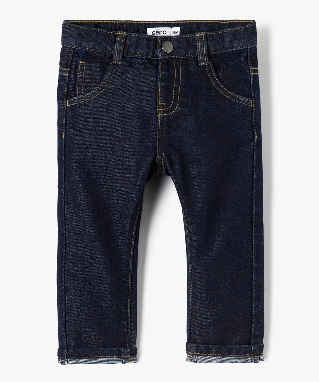 Gémo Baby Boy Straight-Leg Raw Denim Jeans – Adjustable Waist