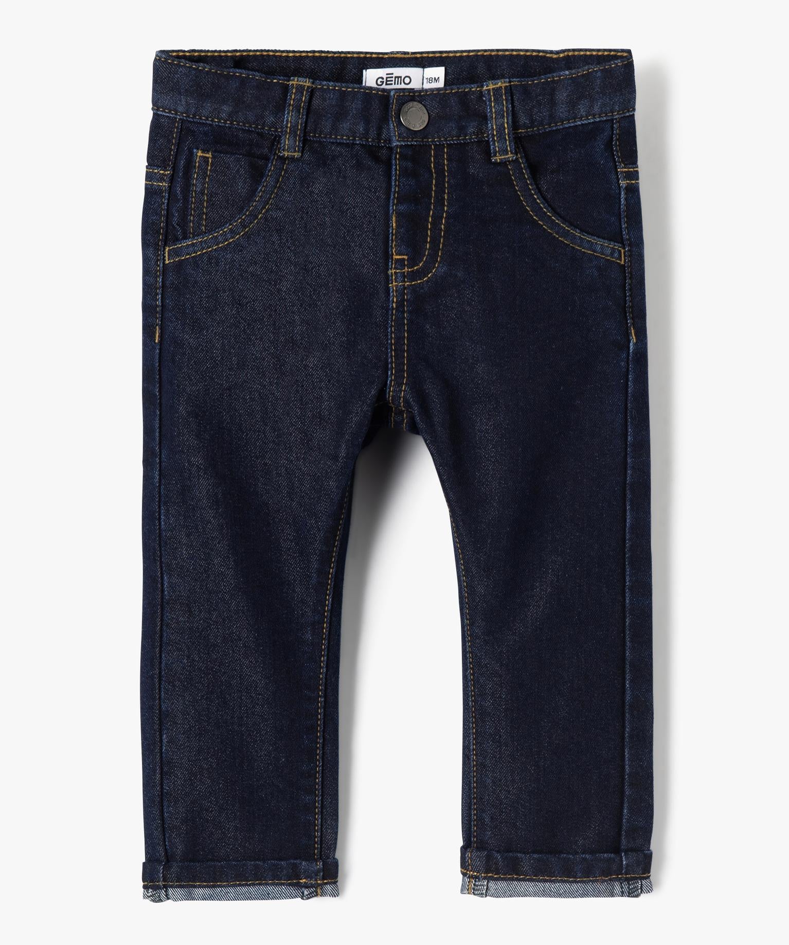 Gémo Baby Boy Straight-Leg Raw Denim Jeans – Adjustable Waist