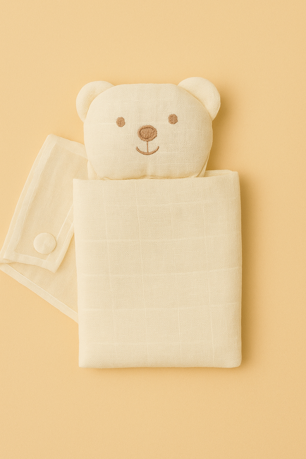 King Bear Muslin Baby Blanket – Ivory (70 × 70 cm)