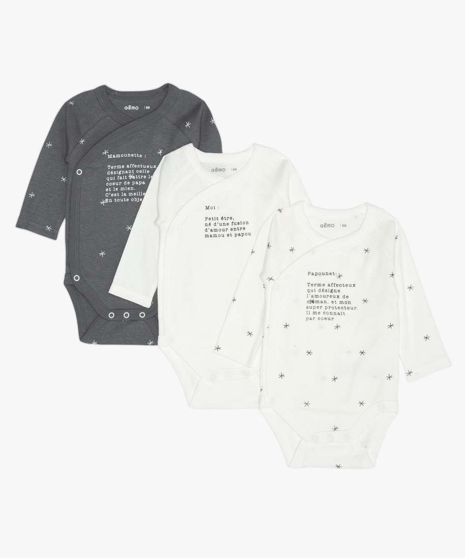 Gémo 3-Pack Baby Long-Sleeve Wrap Bodysuits