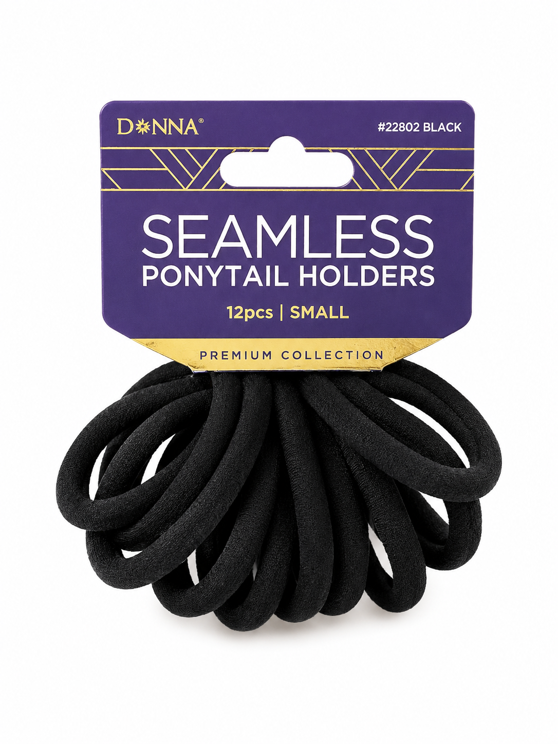 Donna Seamless Ponytail Holders – Black (12 Pack, Small)