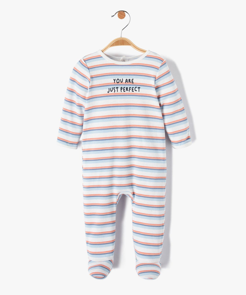 GÉMO Baby Striped “You Are Just Perfect” Footed Sleepsuit
