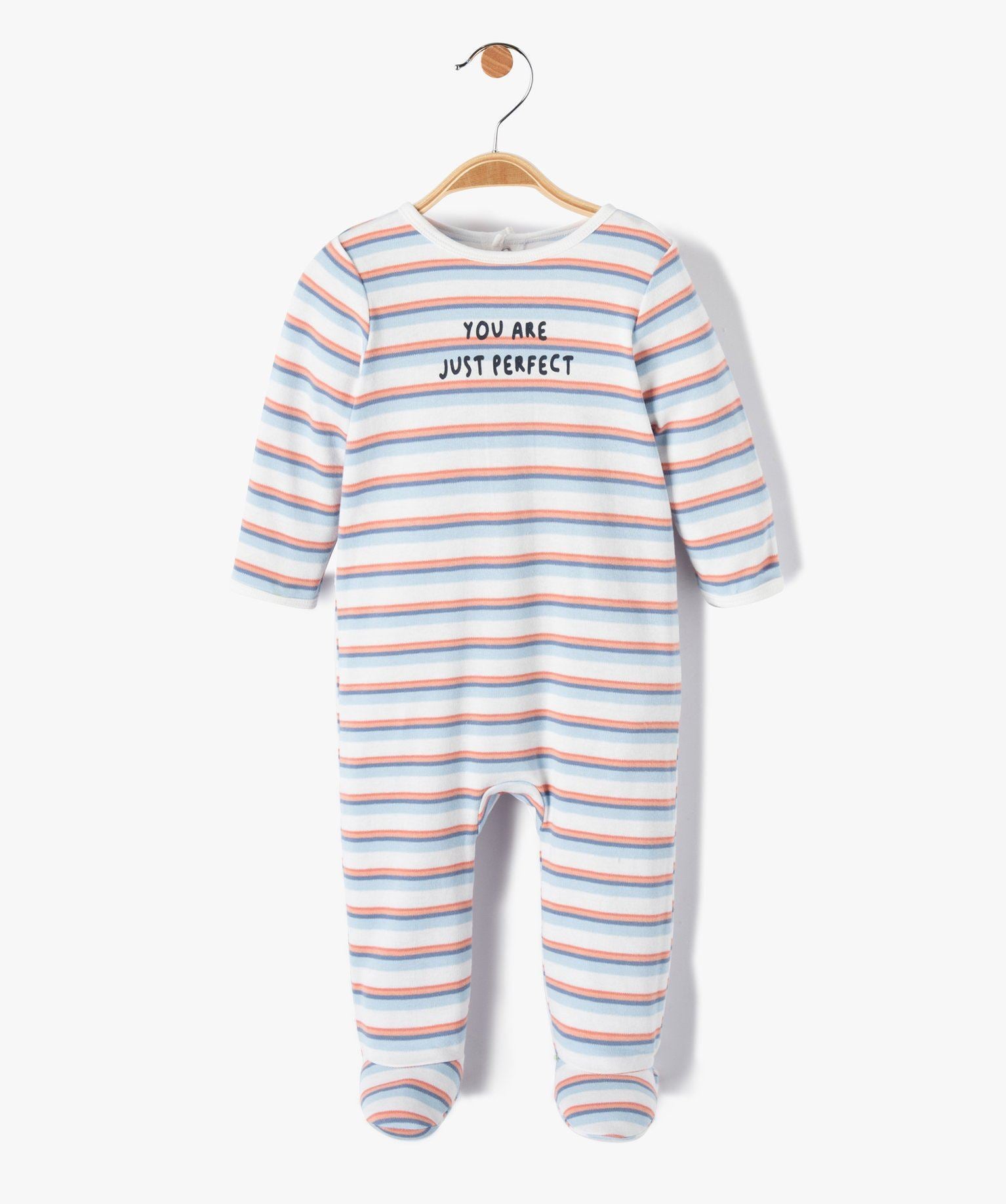 GÉMO Baby Striped “You Are Just Perfect” Footed Sleepsuit