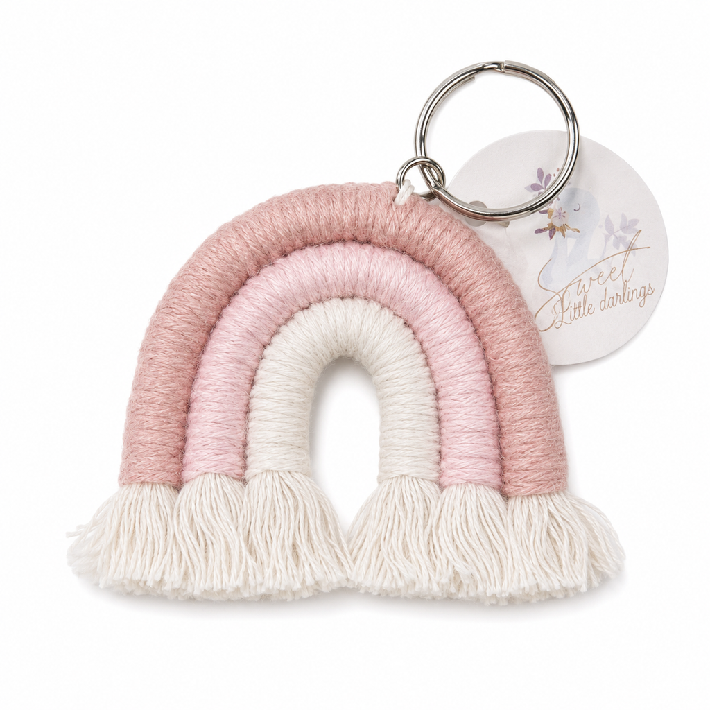 Rainbow Macramé Keychain – Blush Pink