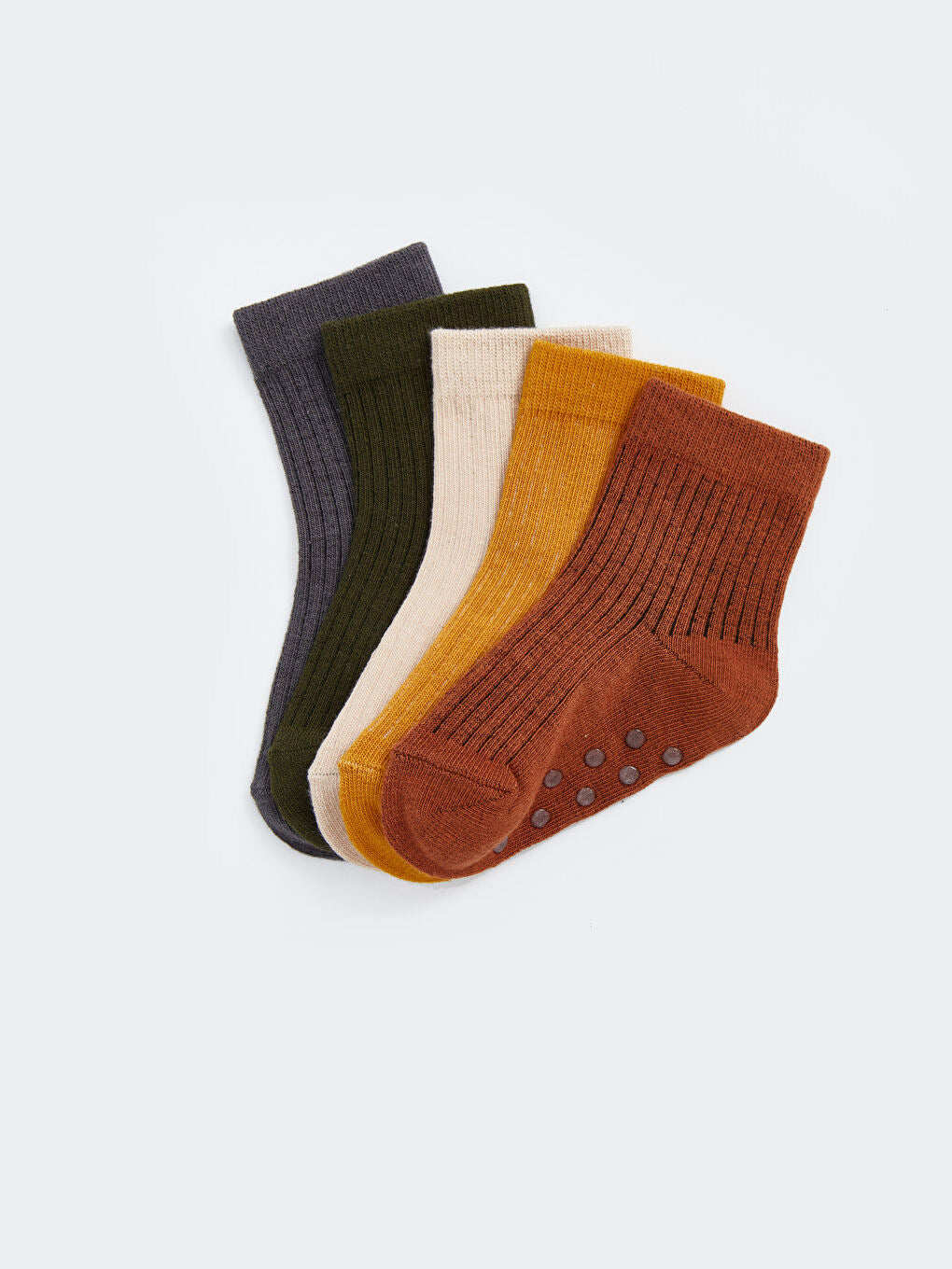 Basic Baby Boy Grip Socks – 5-Pack (Neutral Earth Tones)