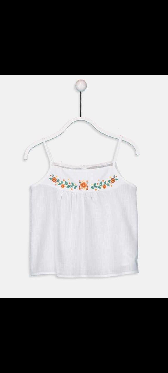 Girls Embroidered Strap Top & Peach Trousers Set