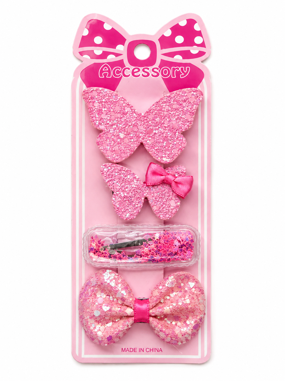 Girls Glitter Hair Clips Set – Butterfly & Bow