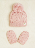 Pink Knitted Hat & Mittens Set