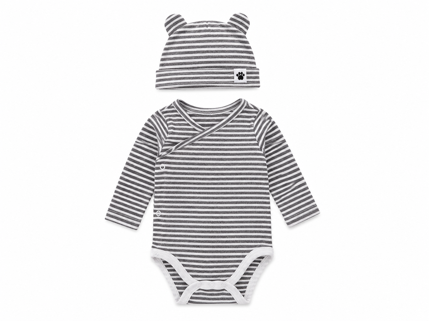 Gemo Baby Striped Wrap Bodysuit & Bear Ear Hat Set