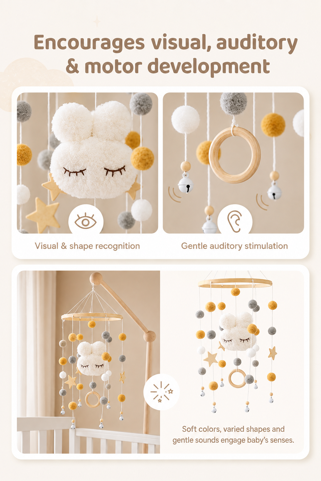 Baby Cloud & Stars Cot Mobile – Neutral