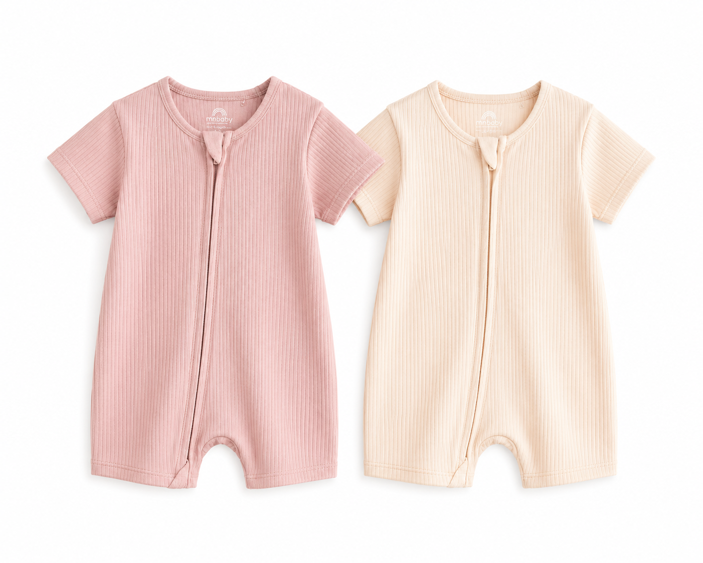 Ribbed Baby Zip Romper – Pink / Cream