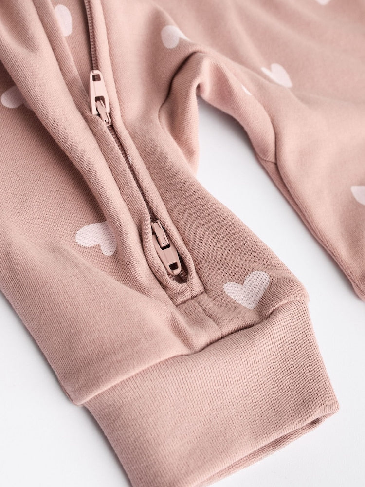 Brown & Pink 4-Pack Two-Way Zip Cotton Baby Sleepsuits