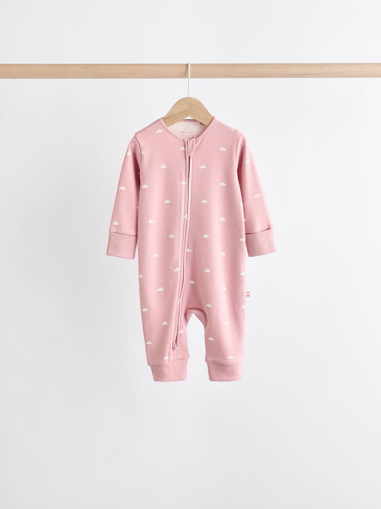 Brown & Pink 4-Pack Two-Way Zip Cotton Baby Sleepsuits