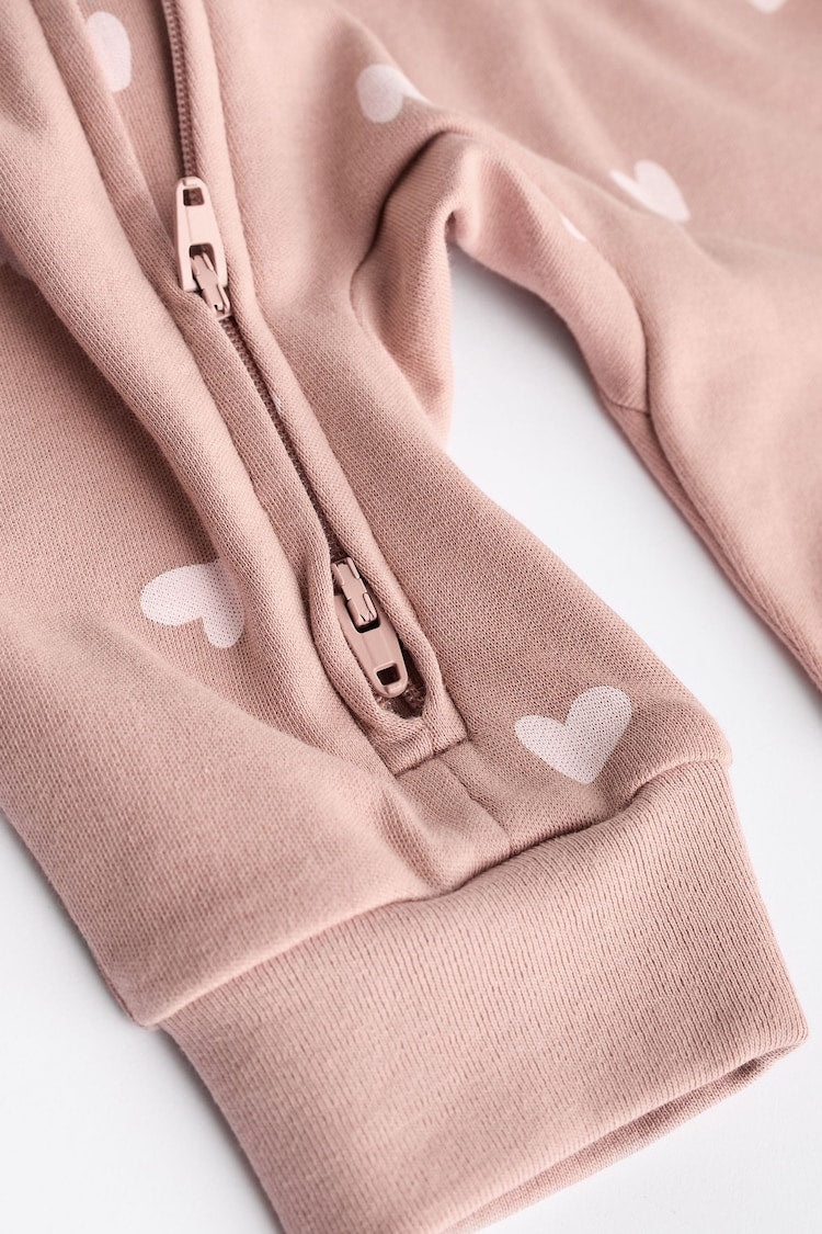 Brown & Pink 4-Pack Two-Way Zip Cotton Baby Sleepsuits