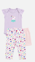 Cheekee Munkee 3-Piece Baby Girl Set – Unicorn Bodysuit, Printed Leggings & Shorts