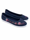 Navy Floral Embroidered Ballet Flats