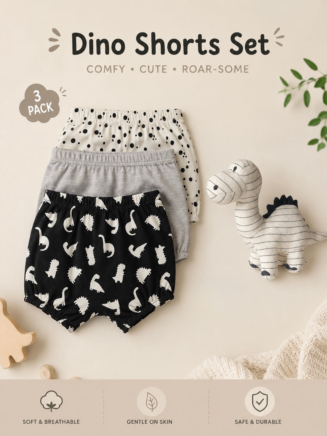 George Dino Shorts Set – 3 Pack