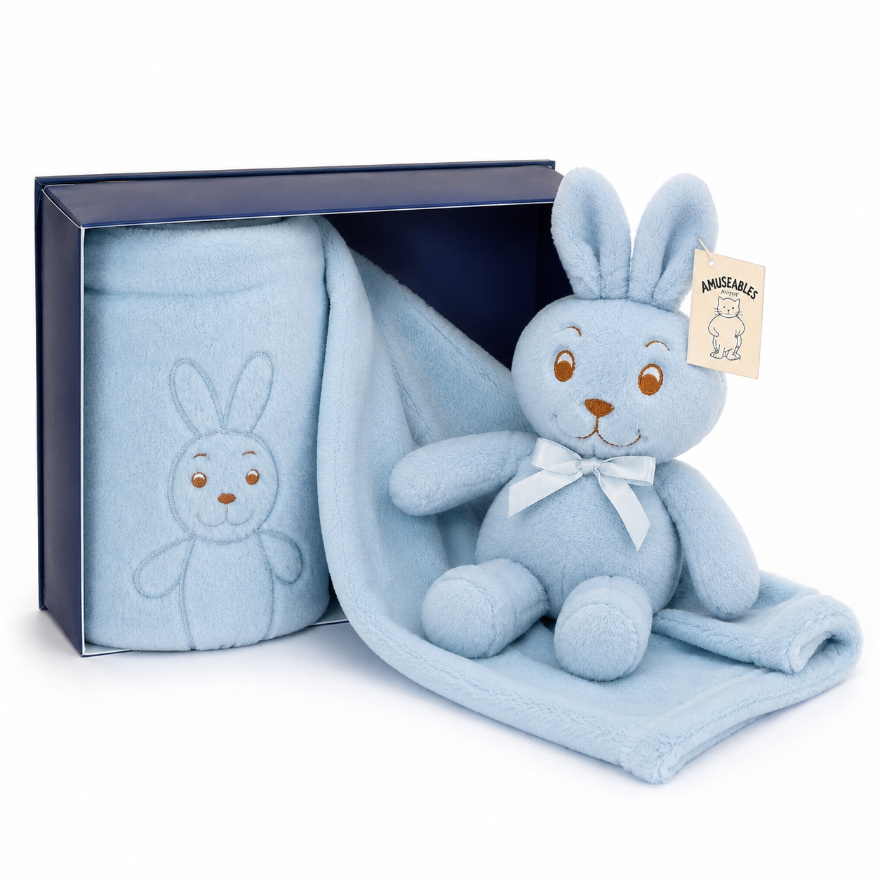 King Bear Blue Bunny Plush & Blanket Gift Set
