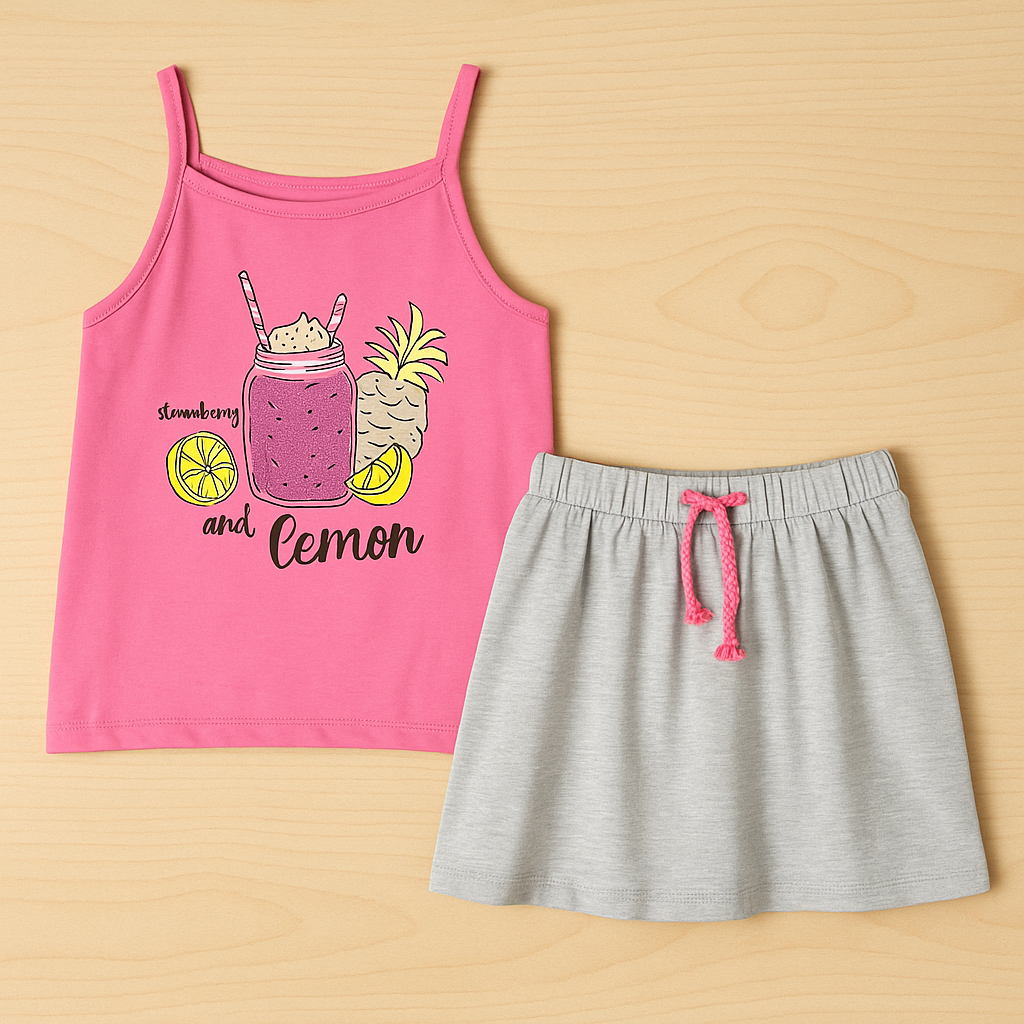 YFK Girls Pink Graphic Cami Top – Strawberry & Lemon