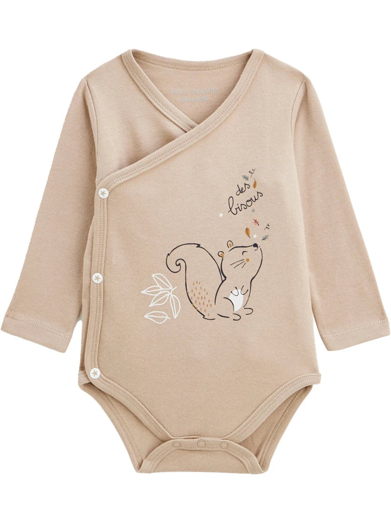 Petit Béguin Newborn Squirrel Wrap Bodysuit – Beige