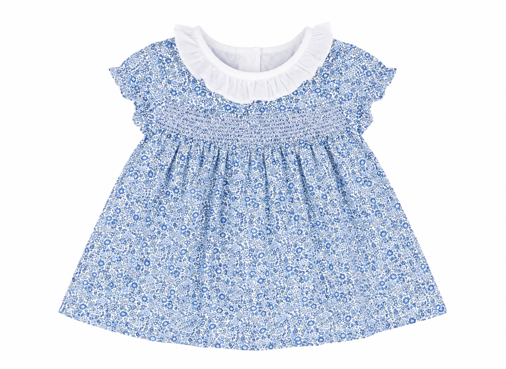 Baby Girl Blue Floral Smocked Dress