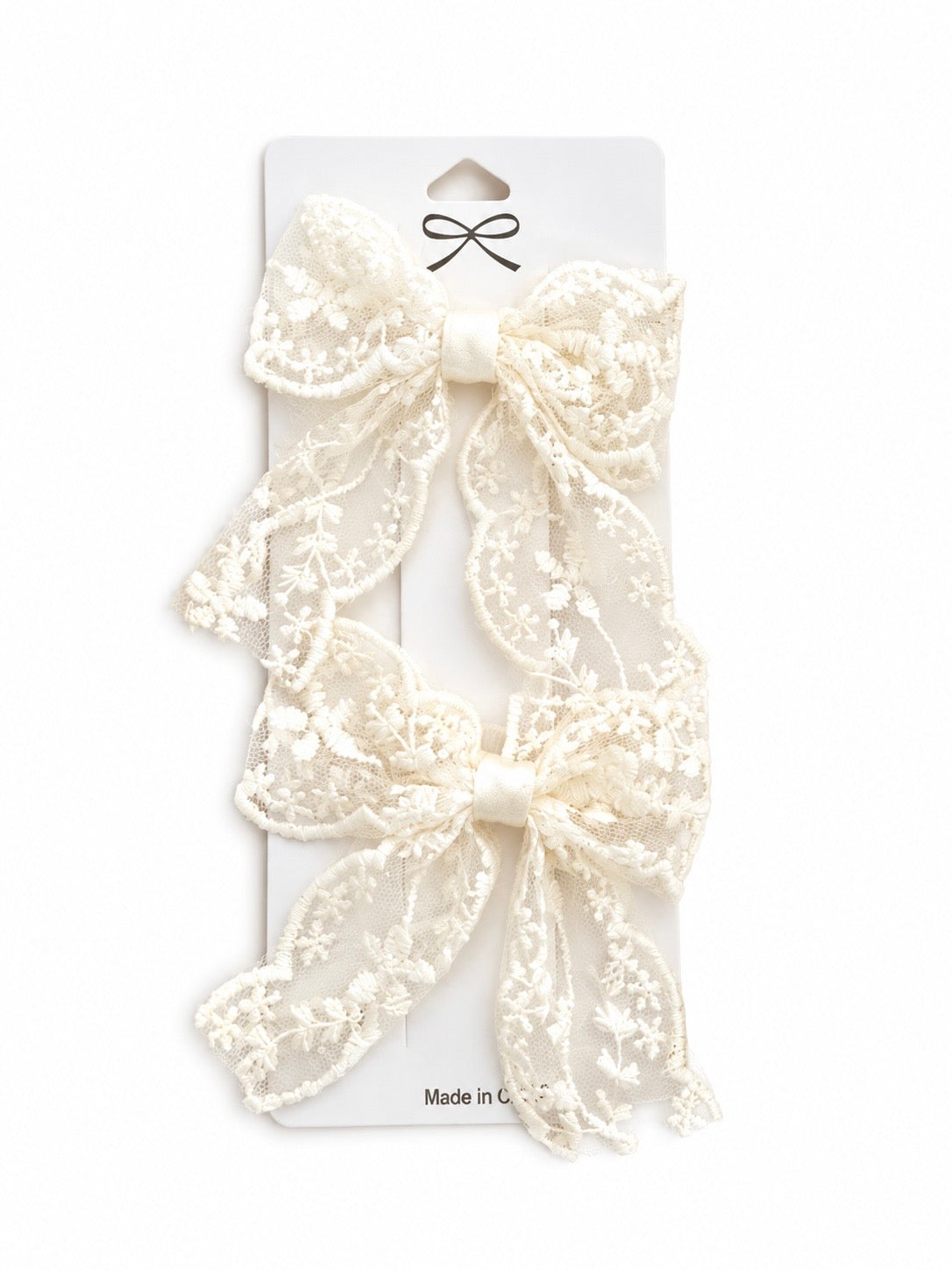 Lace Hair Bow Clips – Cream (2 Pack)