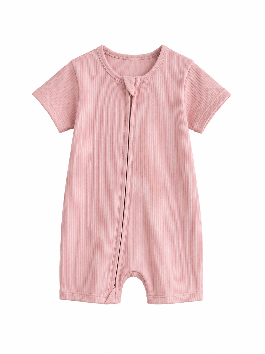 Ribbed Baby Zip Romper – Pink / Cream