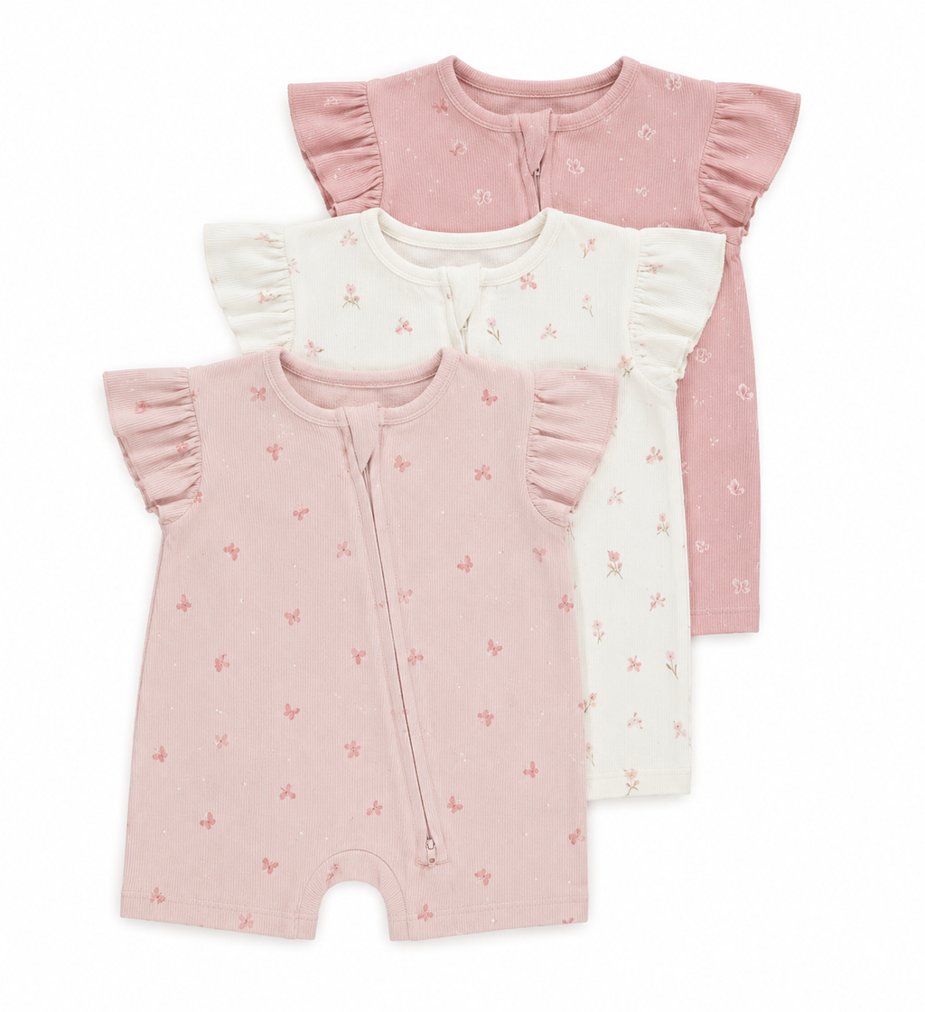 George Baby 3-Pack Floral Zip Rompers