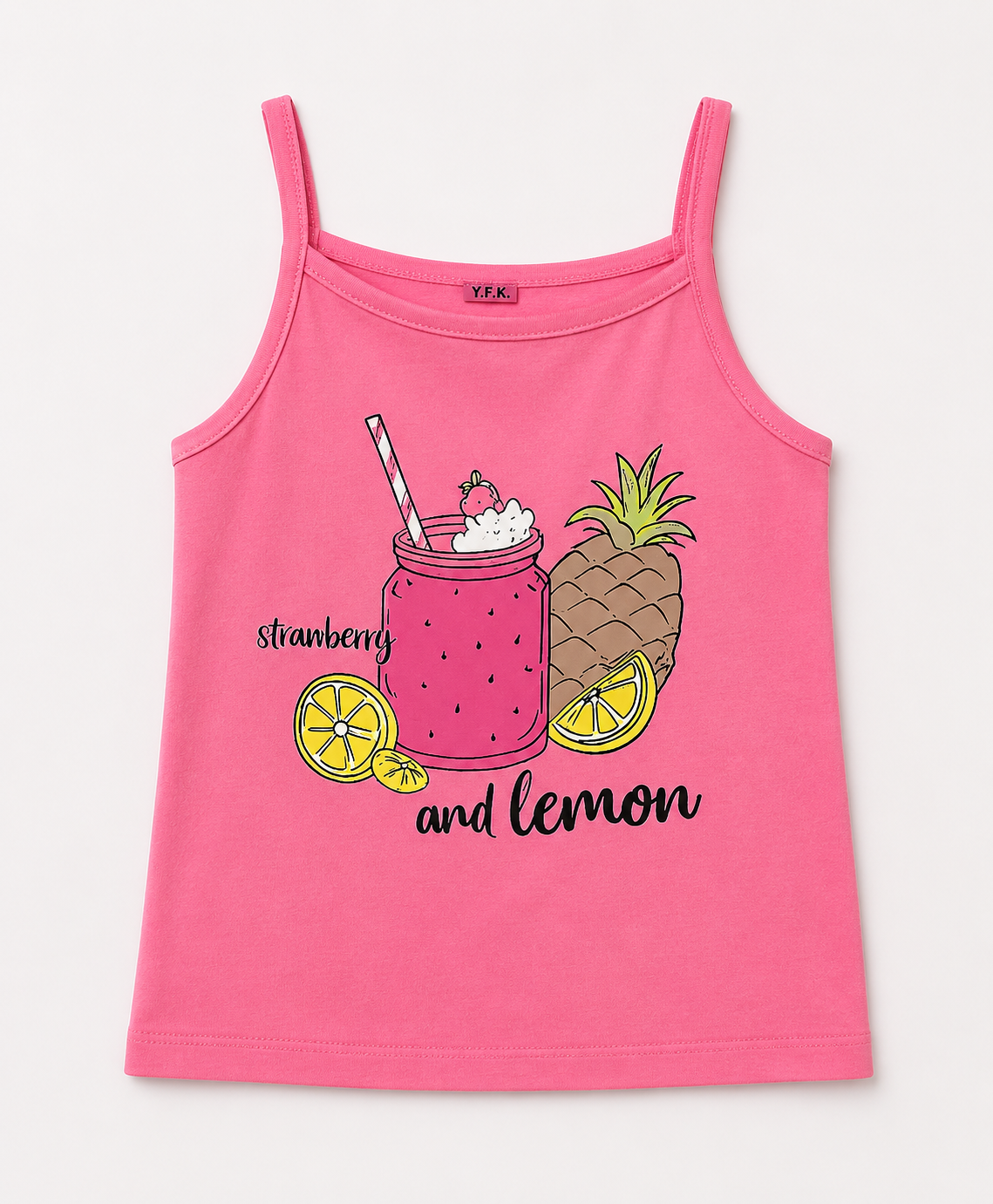 YFK Girls Pink Graphic Cami Top – Strawberry & Lemon