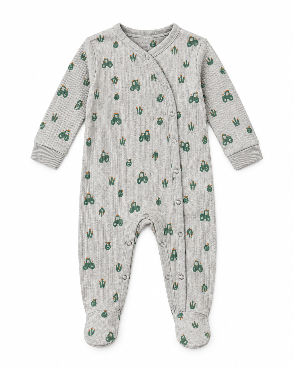 MO Kids Baby Ribbed Printed Footed Sleepsuit – Grey