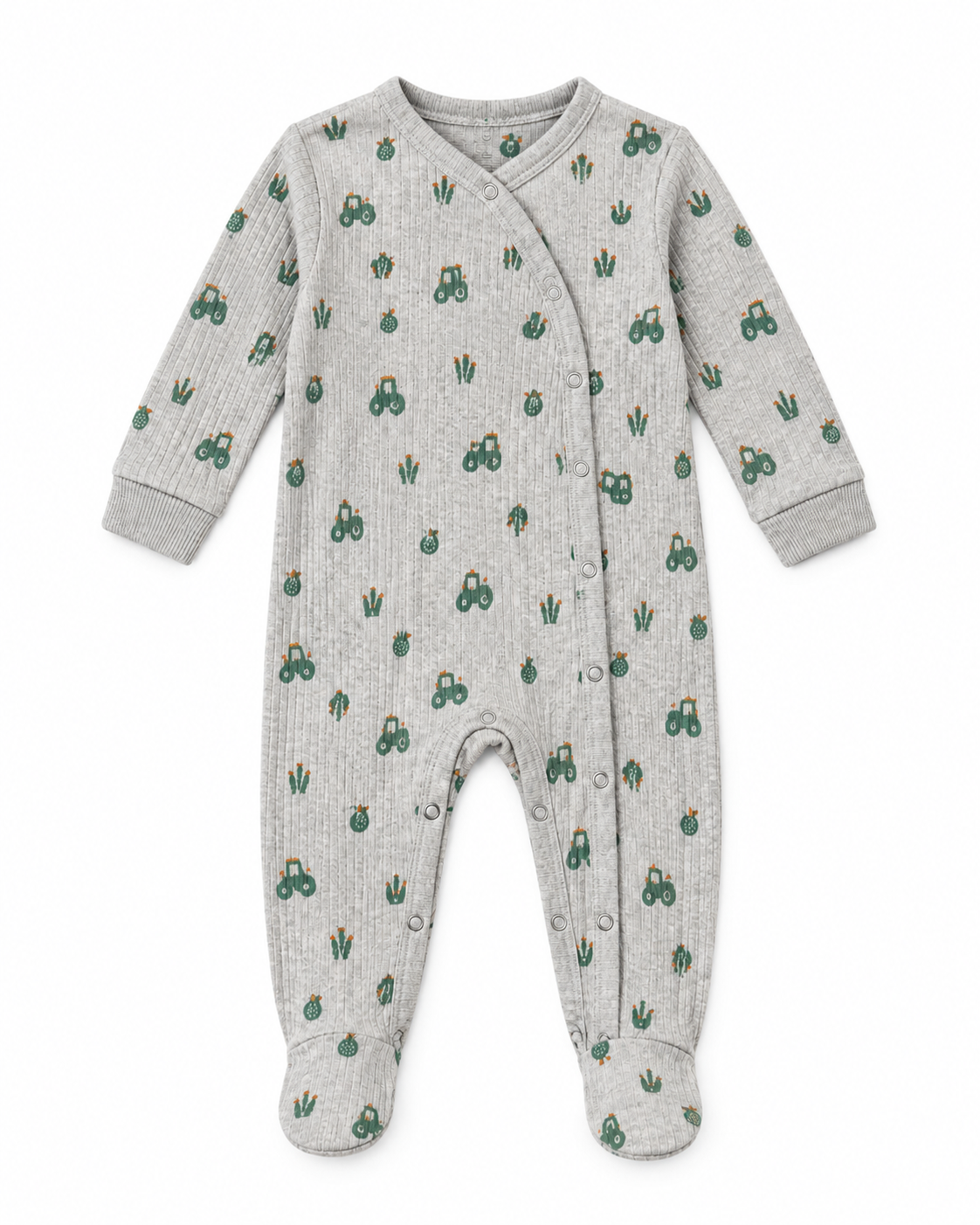 MO Kids Baby Ribbed Printed Footed Sleepsuit – Grey