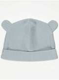Light Blue Ribbed Baby Bear Hat