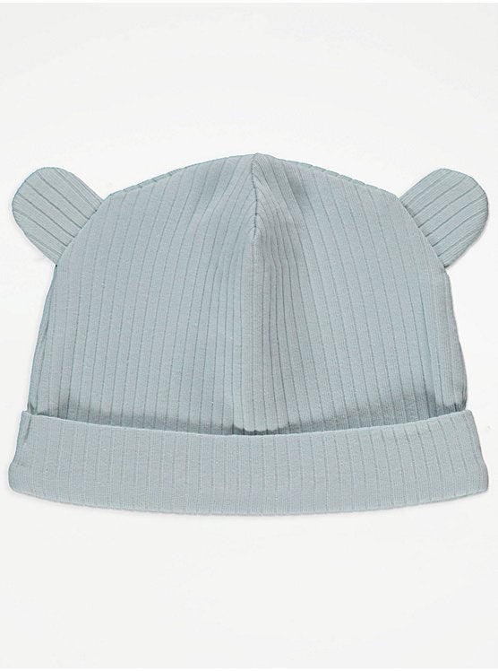 Light Blue Ribbed Baby Bear Hat
