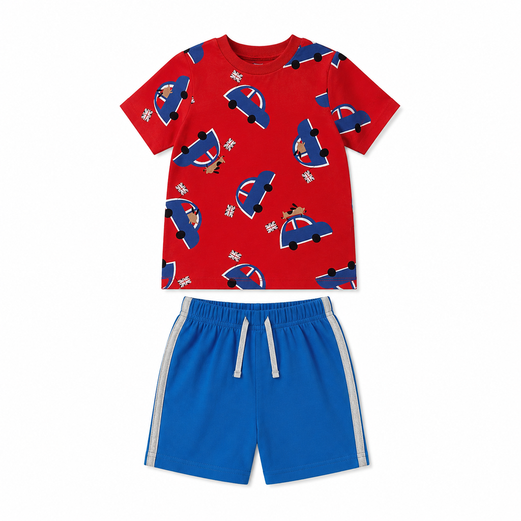 George Car Print T-Shirt & Shorts Set