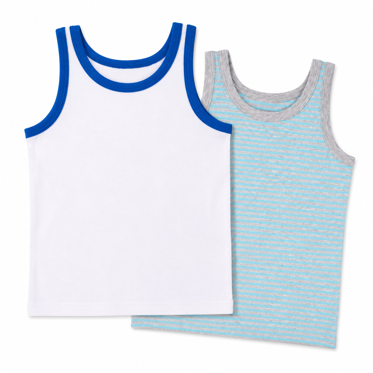 Baby Cotton Vests – 2 Pack – White & Blue Stripe